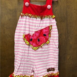 Pink, Red and White Striped Watermelon Romper